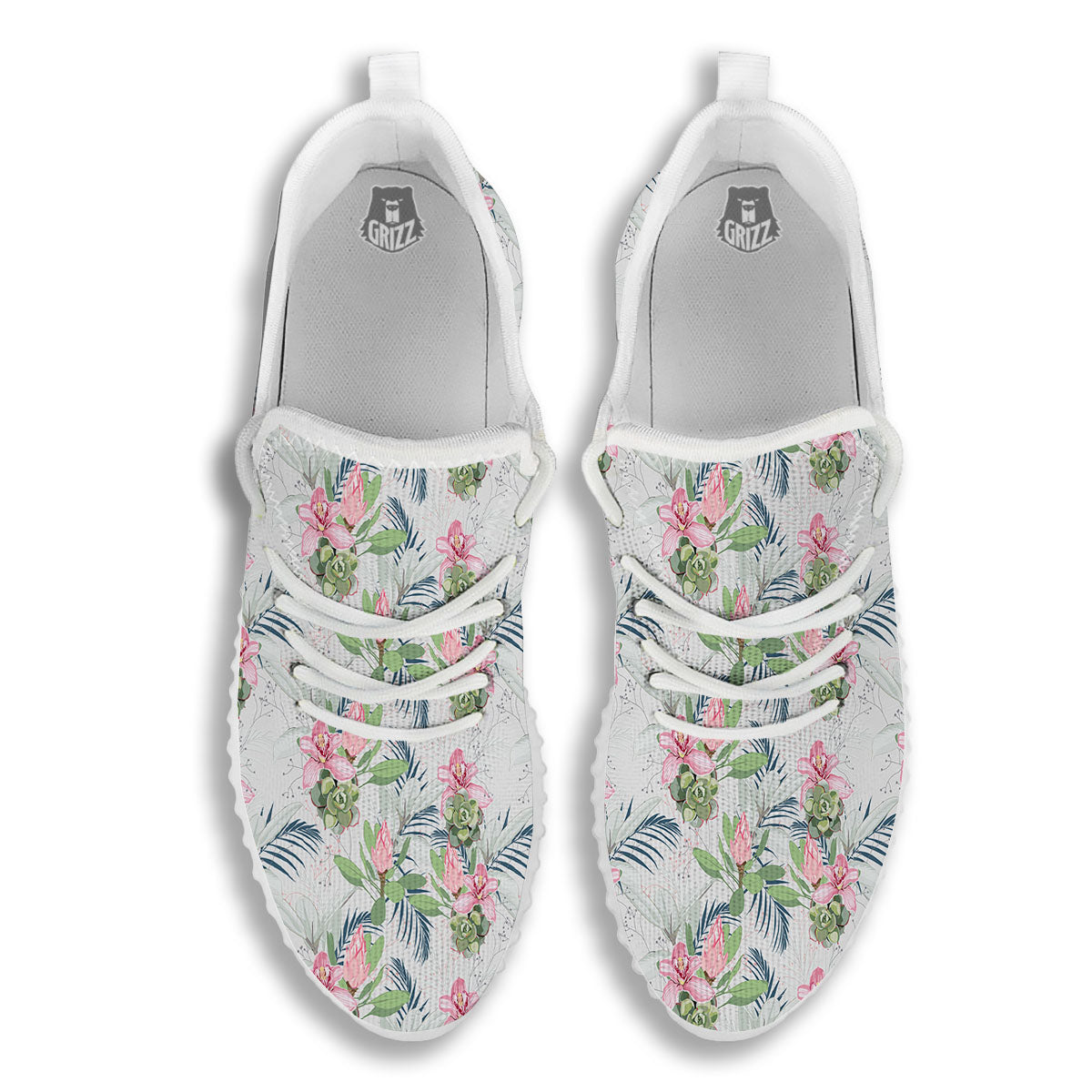 Protea Pink Print Pattern White Walking Shoes-grizzshop