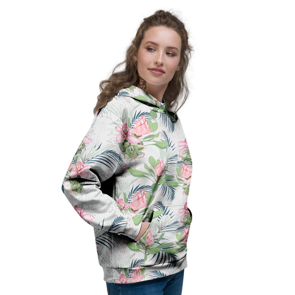 Protea Pink Print Pattern Women's Hoodie-grizzshop
