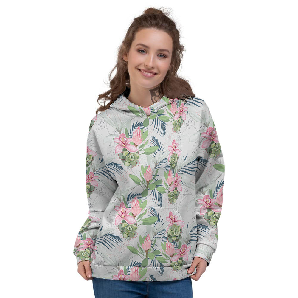 Protea Pink Print Pattern Women's Hoodie-grizzshop