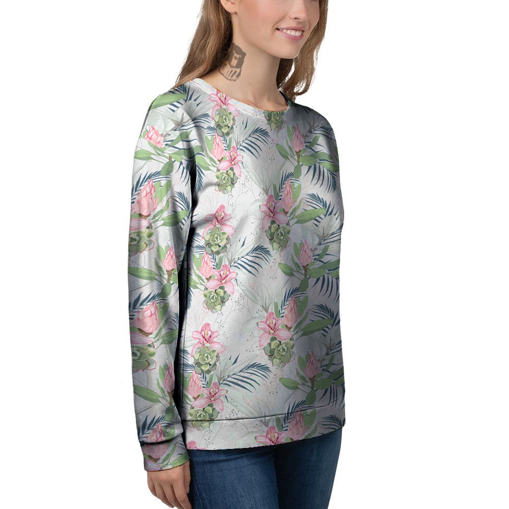 Protea Pink Print Pattern Women's Sweatshirt-grizzshop