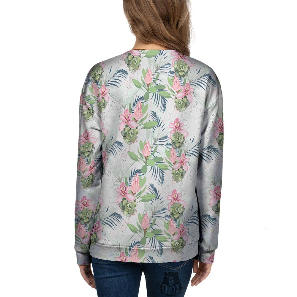Protea Pink Print Pattern Women's Sweatshirt-grizzshop