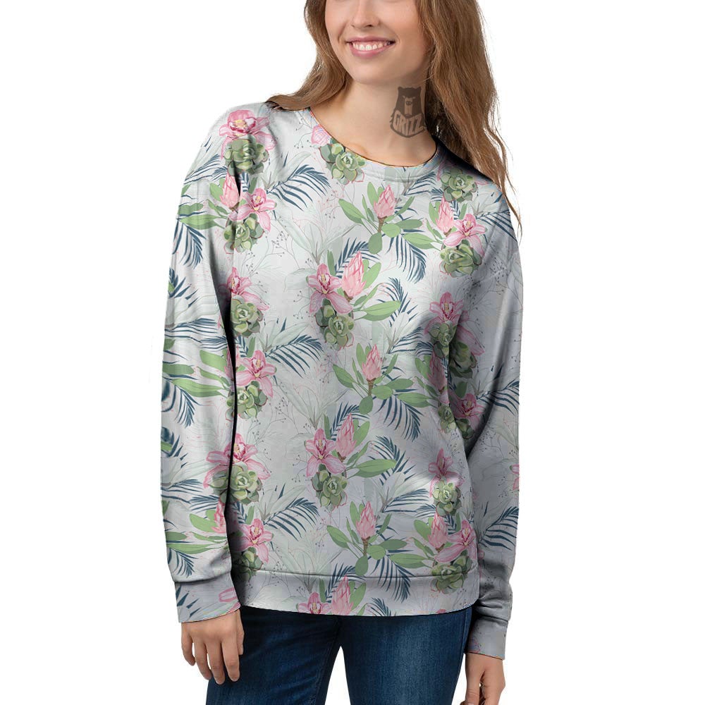 Protea Pink Print Pattern Women's Sweatshirt-grizzshop