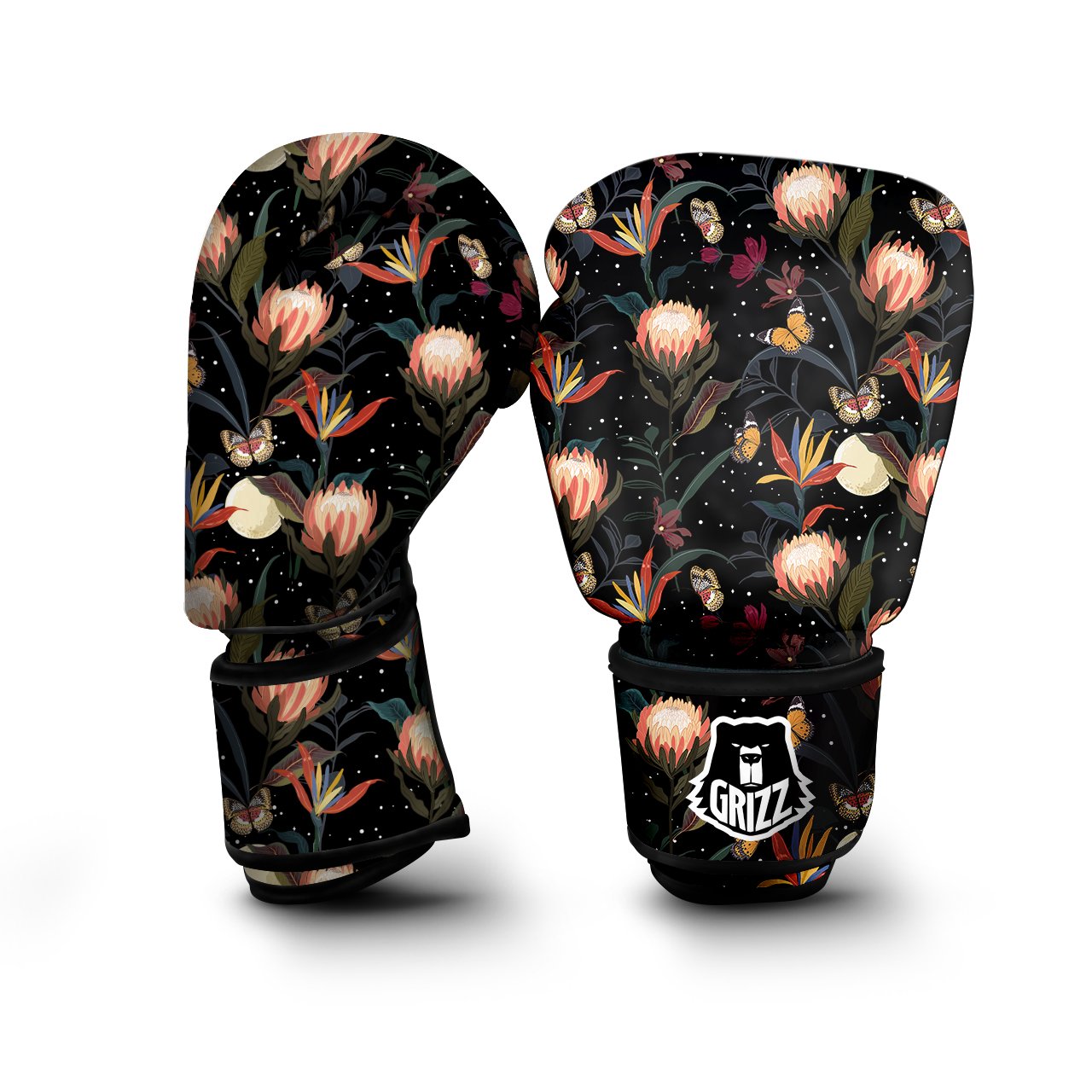 Protea Watercolor Print Pattern Boxing Gloves-grizzshop