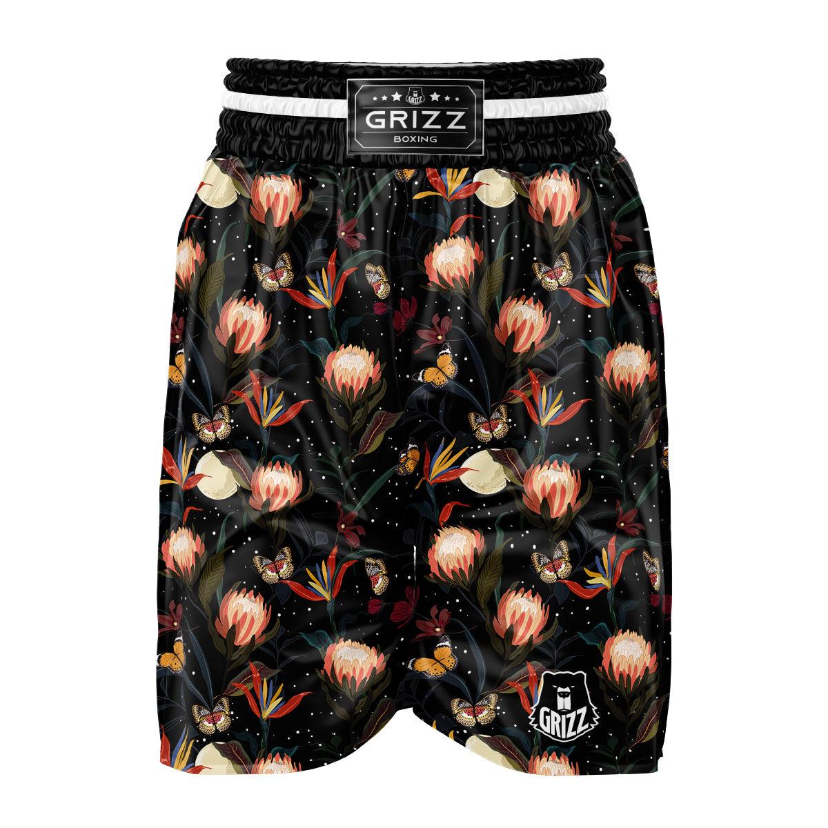 Protea Watercolor Print Pattern Boxing Shorts-grizzshop