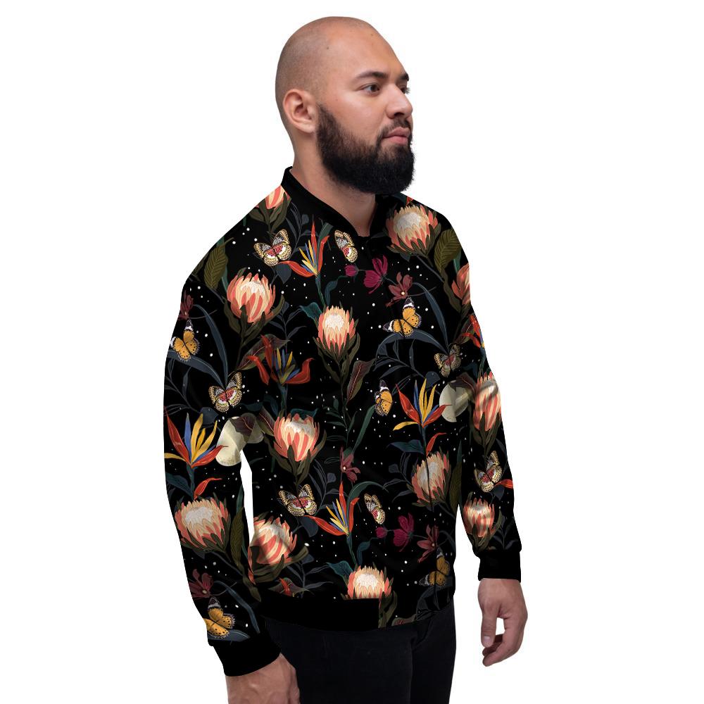 Protea Watercolor Print Pattern Men's Bomber Jacket-grizzshop