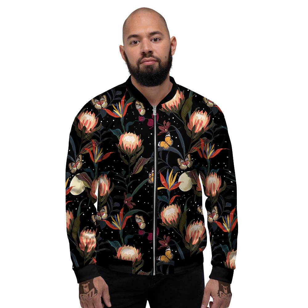 Protea Watercolor Print Pattern Men's Bomber Jacket-grizzshop
