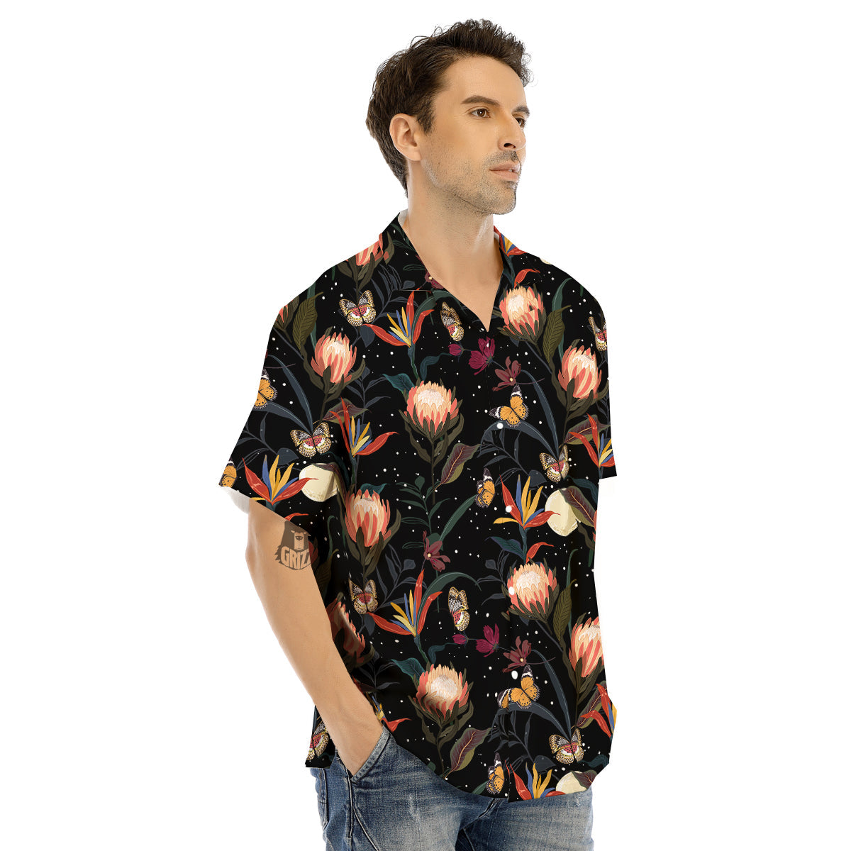 Protea Watercolor Print Pattern Men's Hawaiian Shirt-grizzshop