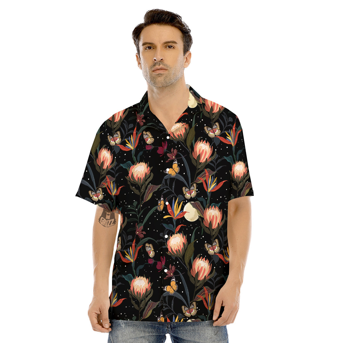 Protea Watercolor Print Pattern Men's Hawaiian Shirt-grizzshop