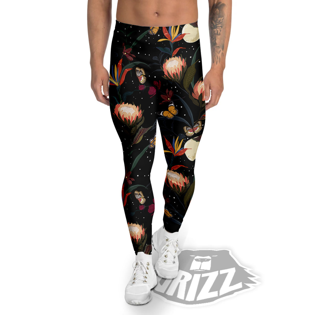Protea Watercolor Print Pattern Men's Leggings-grizzshop
