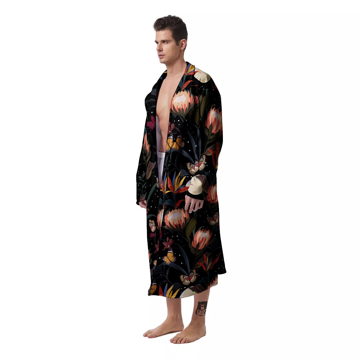 Protea Watercolor Print Pattern Men's Robe-grizzshop