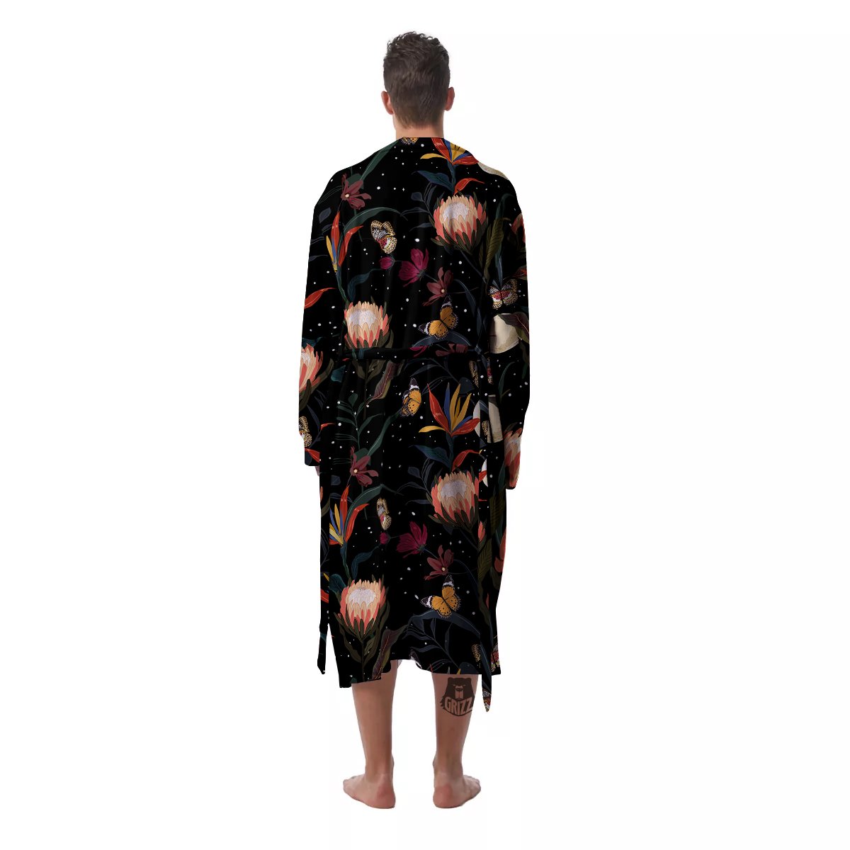 Protea Watercolor Print Pattern Men's Robe-grizzshop