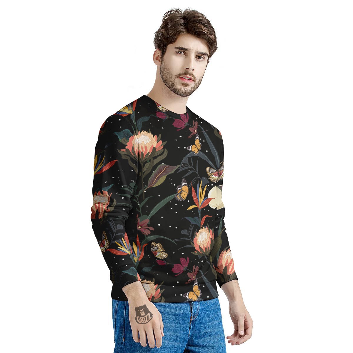 Protea Watercolor Print Pattern Men's Sweatshirt-grizzshop