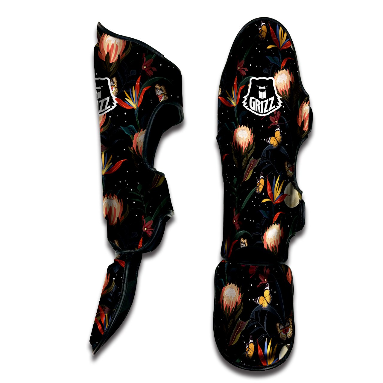 Protea Watercolor Print Pattern Muay Thai Shin Guards-grizzshop