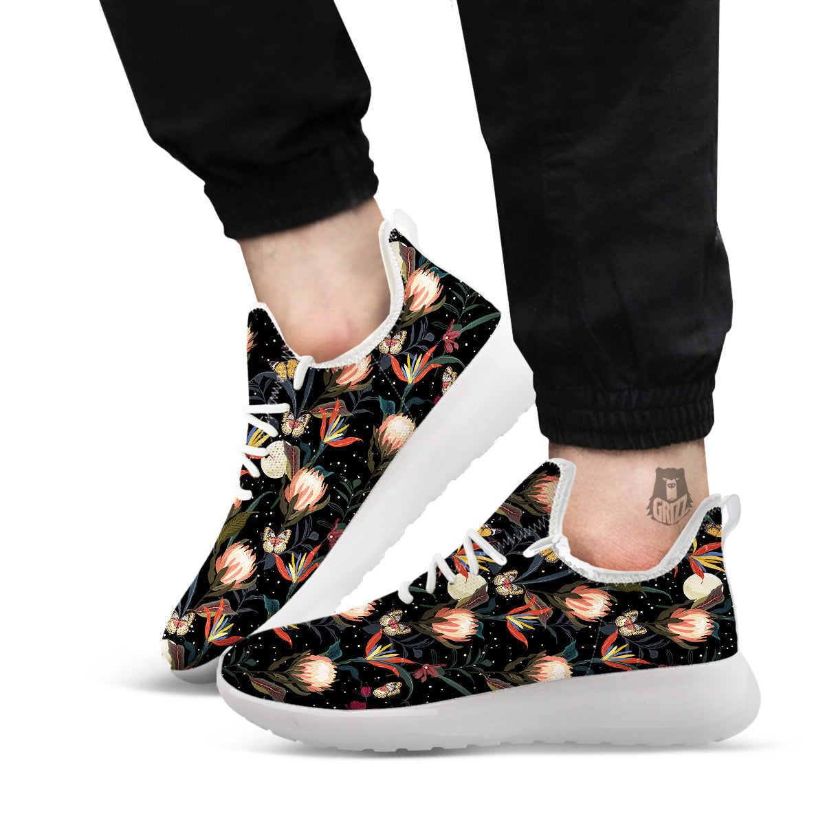 Protea Watercolor Print Pattern White Athletic Shoes-grizzshop