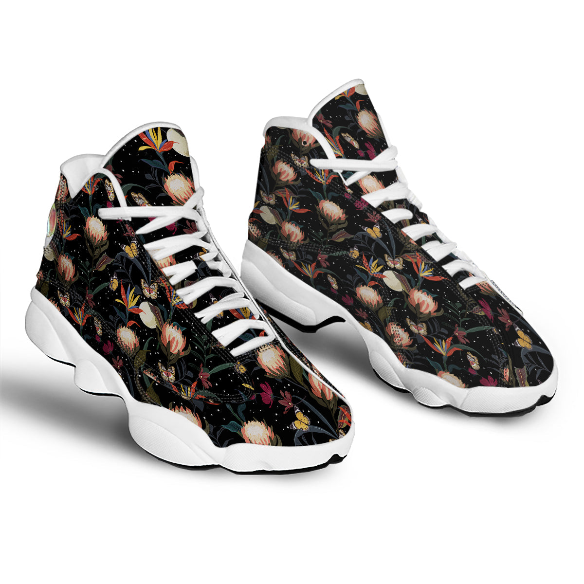 Protea Watercolor Print Pattern White Basketball Shoes-grizzshop
