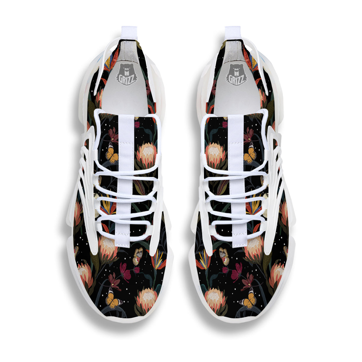 Protea Watercolor Print Pattern White Gym Shoes-grizzshop
