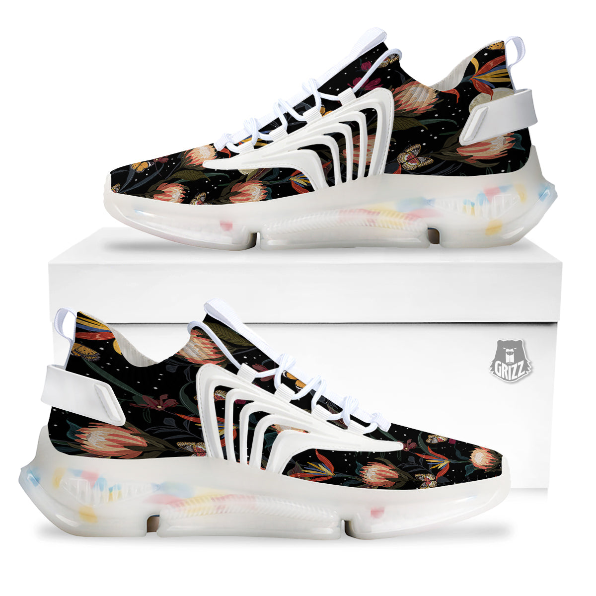 Protea Watercolor Print Pattern White Gym Shoes-grizzshop