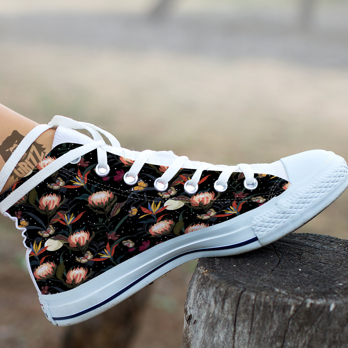 Protea Watercolor Print Pattern White High Top Shoes-grizzshop