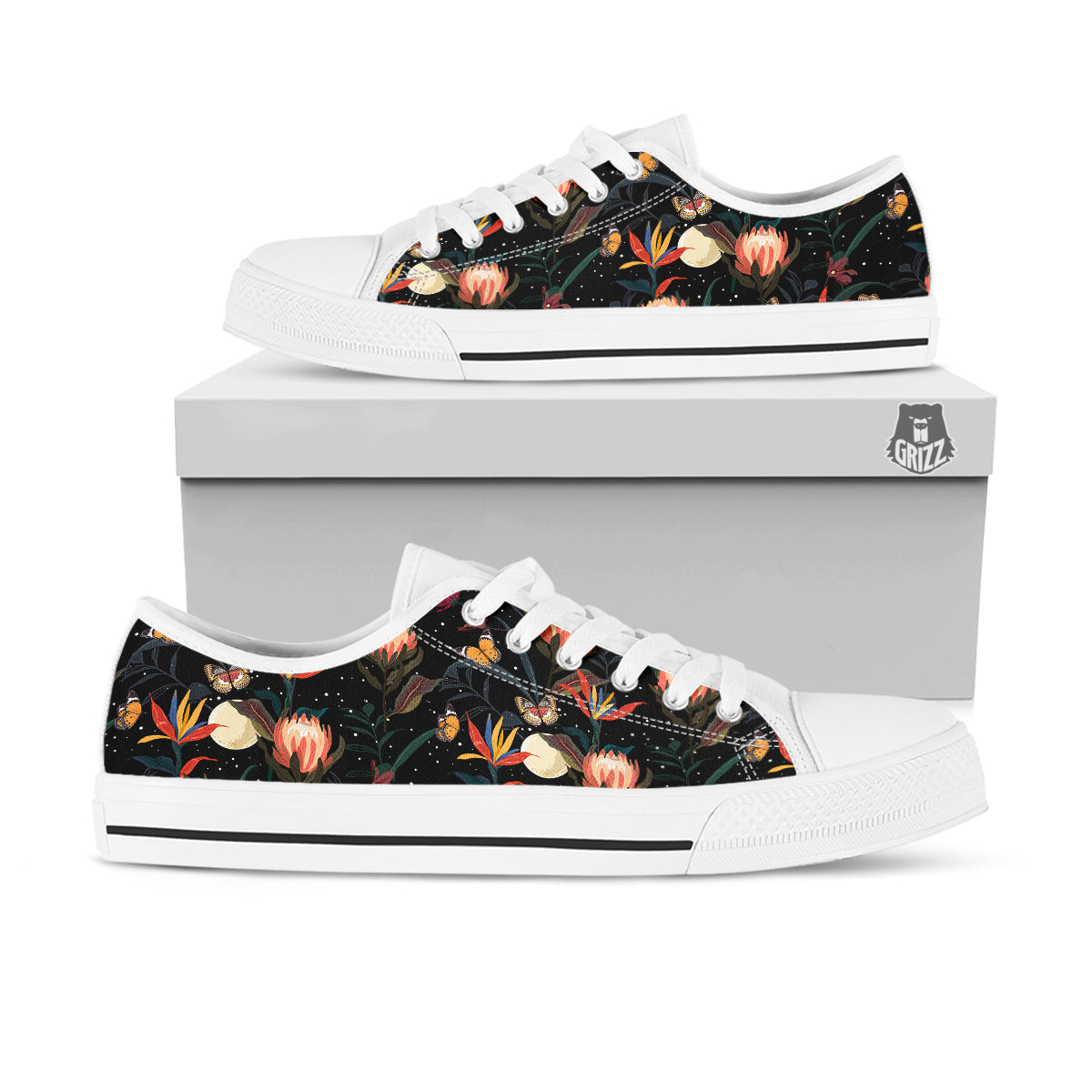 Protea Watercolor Print Pattern White Low Top Shoes-grizzshop