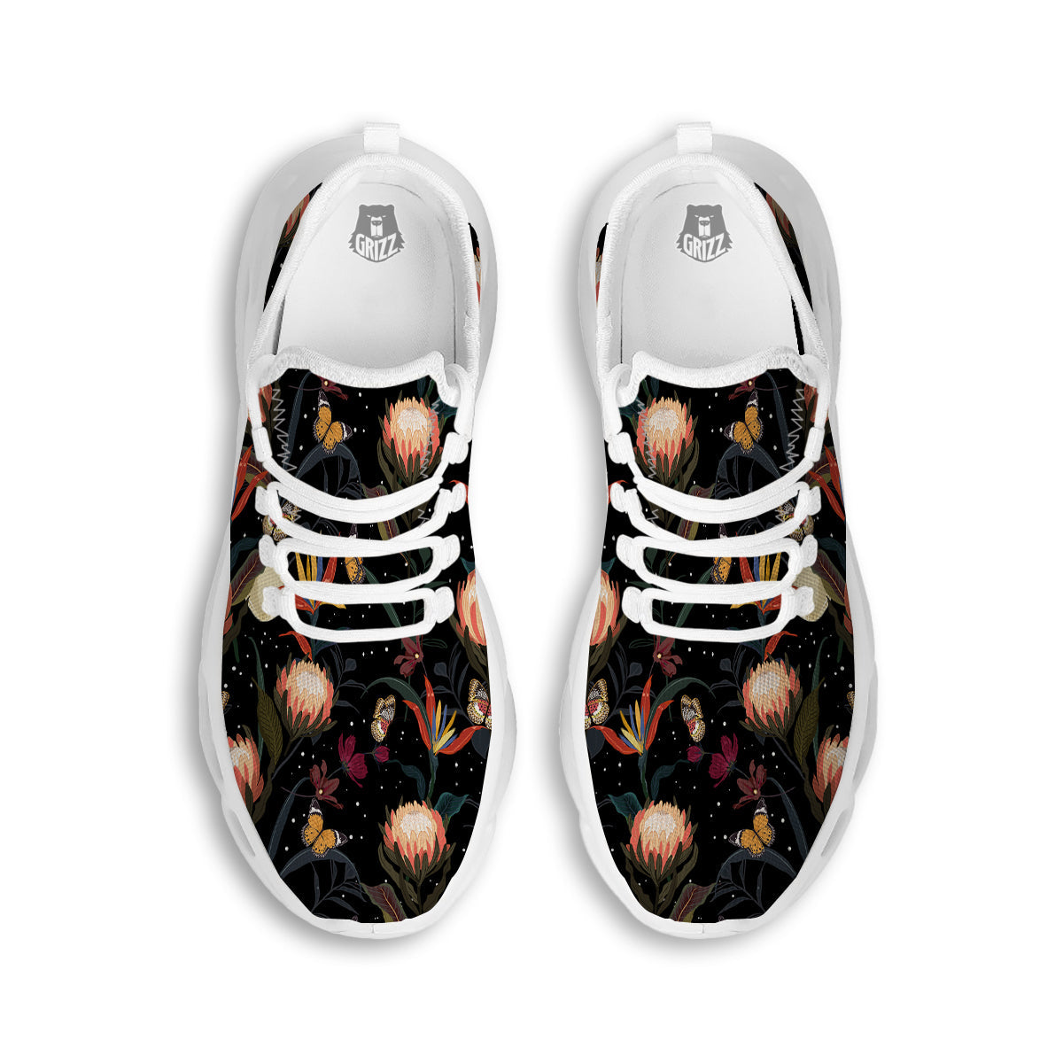 Protea Watercolor Print Pattern White Running Shoes-grizzshop