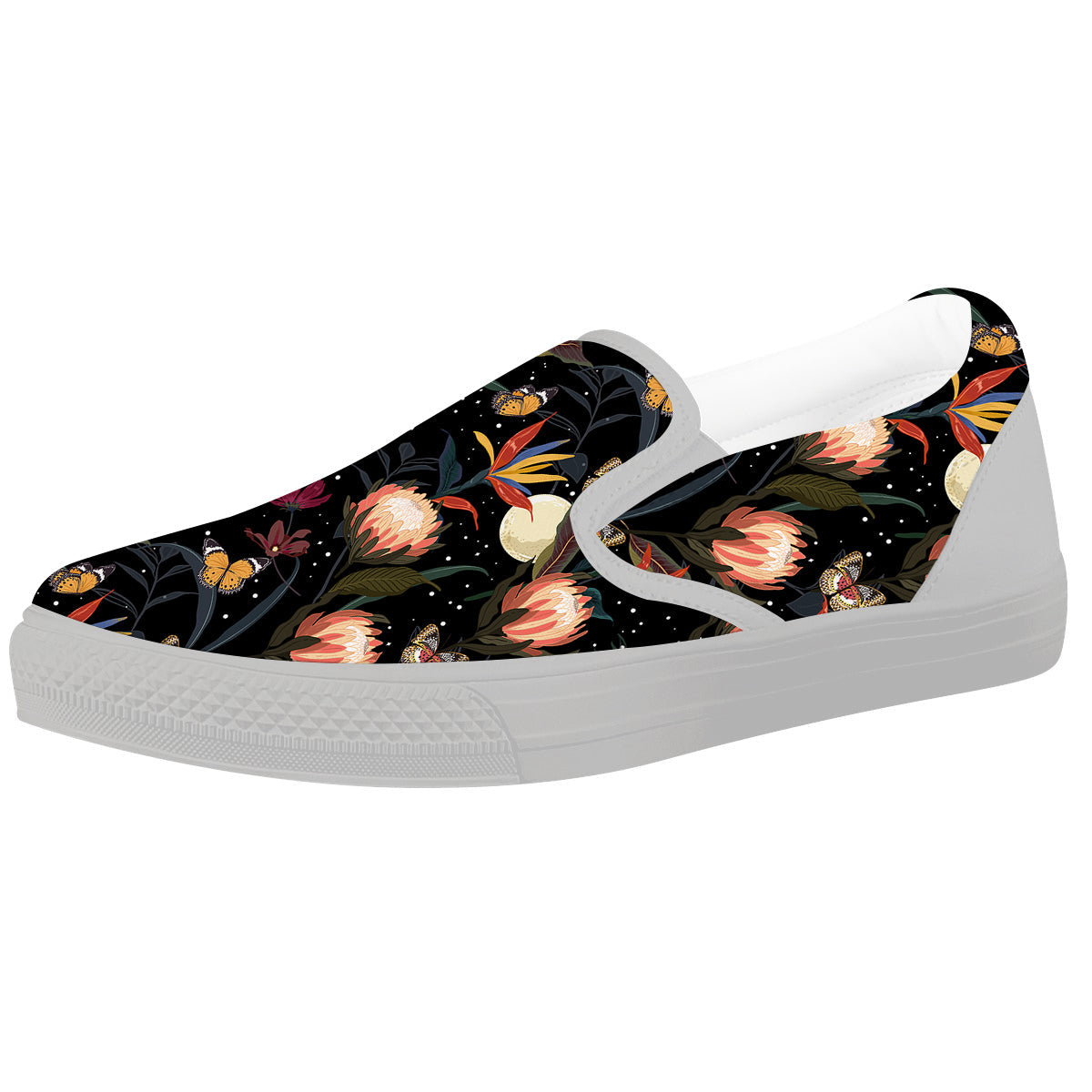 Protea Watercolor Print Pattern White Slip On Shoes-grizzshop