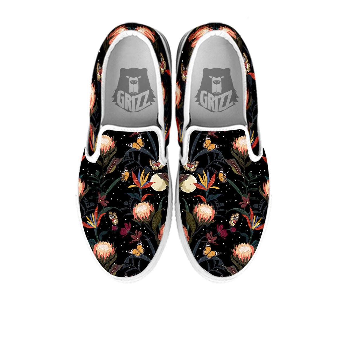 Protea Watercolor Print Pattern White Slip On Shoes-grizzshop