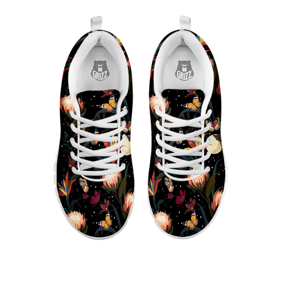 Protea Watercolor Print Pattern White Sneaker-grizzshop