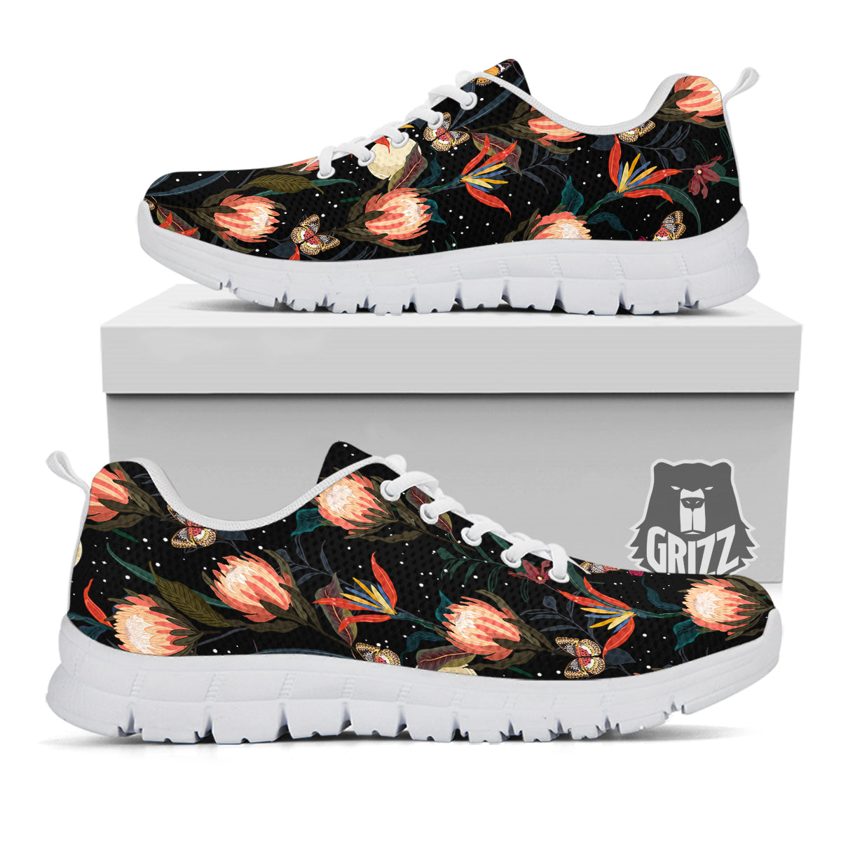 Protea Watercolor Print Pattern White Sneaker-grizzshop