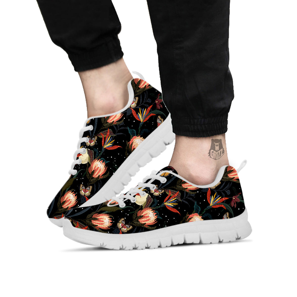 Protea Watercolor Print Pattern White Sneaker-grizzshop
