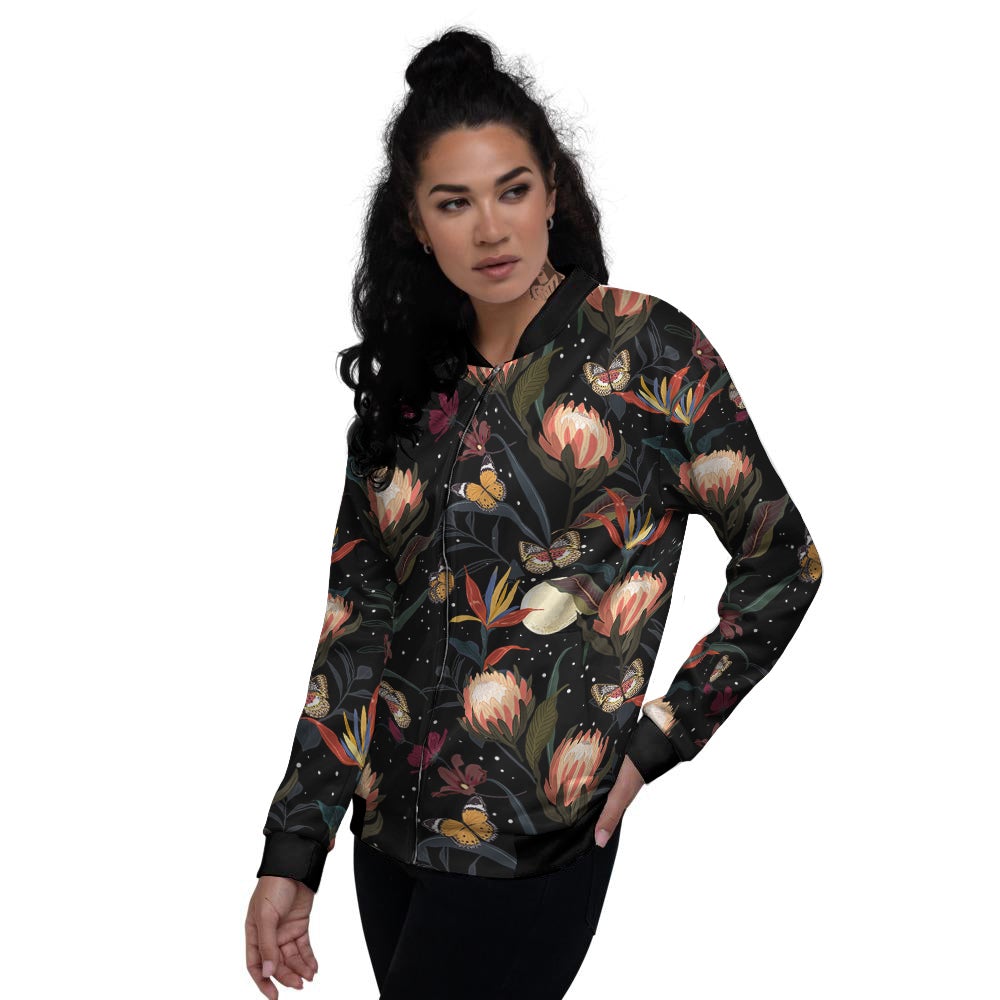 Protea Watercolor Print Pattern Women's Bomber Jacket-grizzshop