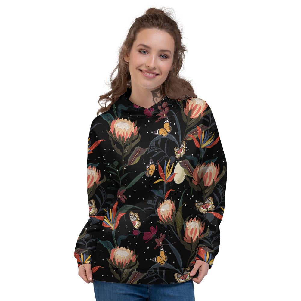 Protea Watercolor Print Pattern Women's Hoodie-grizzshop