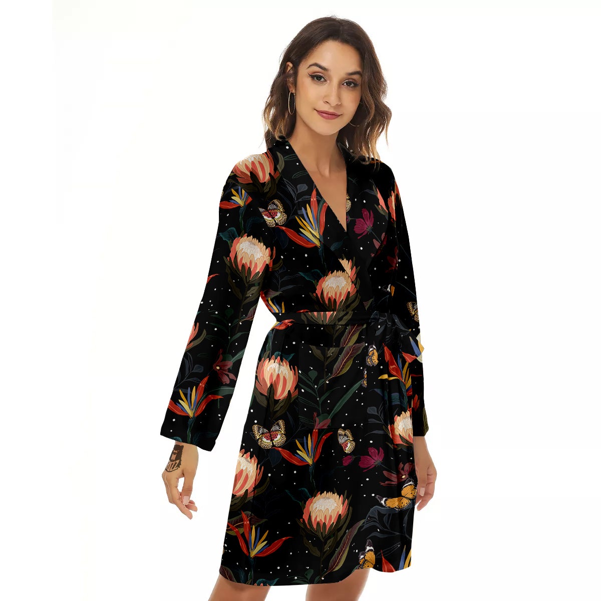 Protea Watercolor Print Pattern Women's Robe-grizzshop