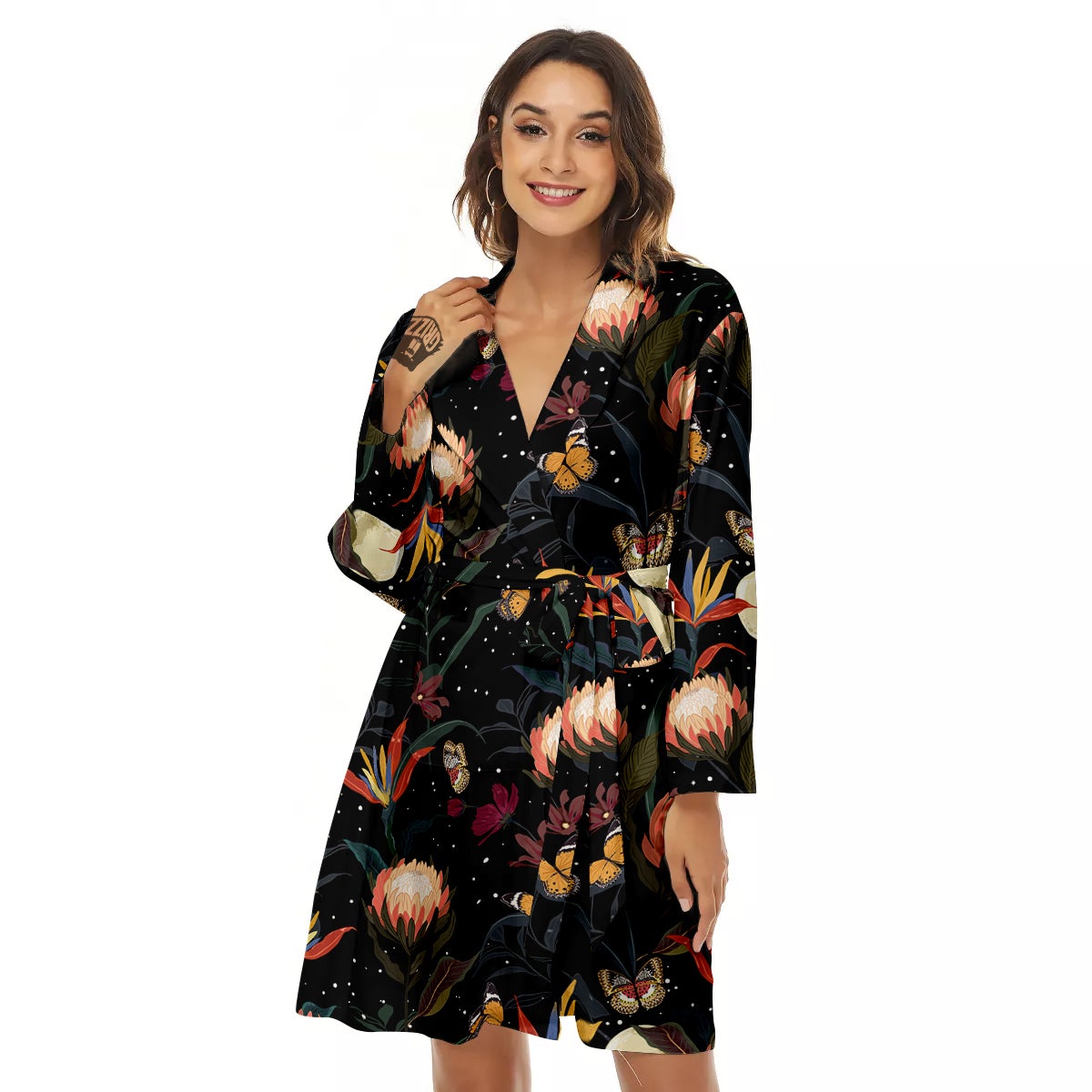 Protea Watercolor Print Pattern Women's Robe-grizzshop