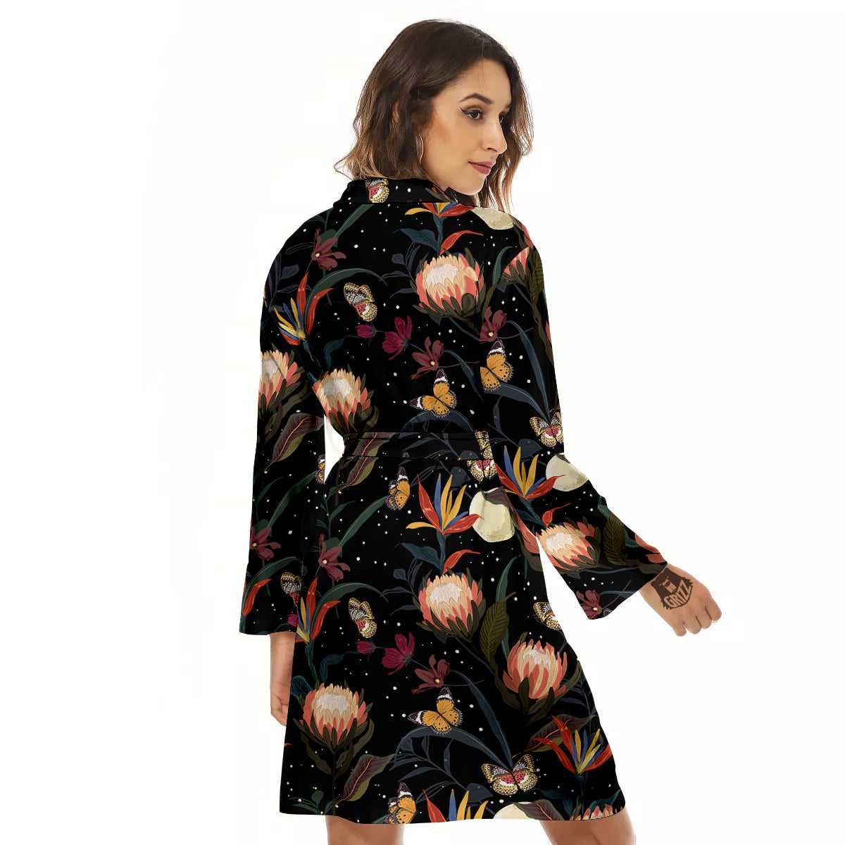 Protea Watercolor Print Pattern Women's Robe-grizzshop