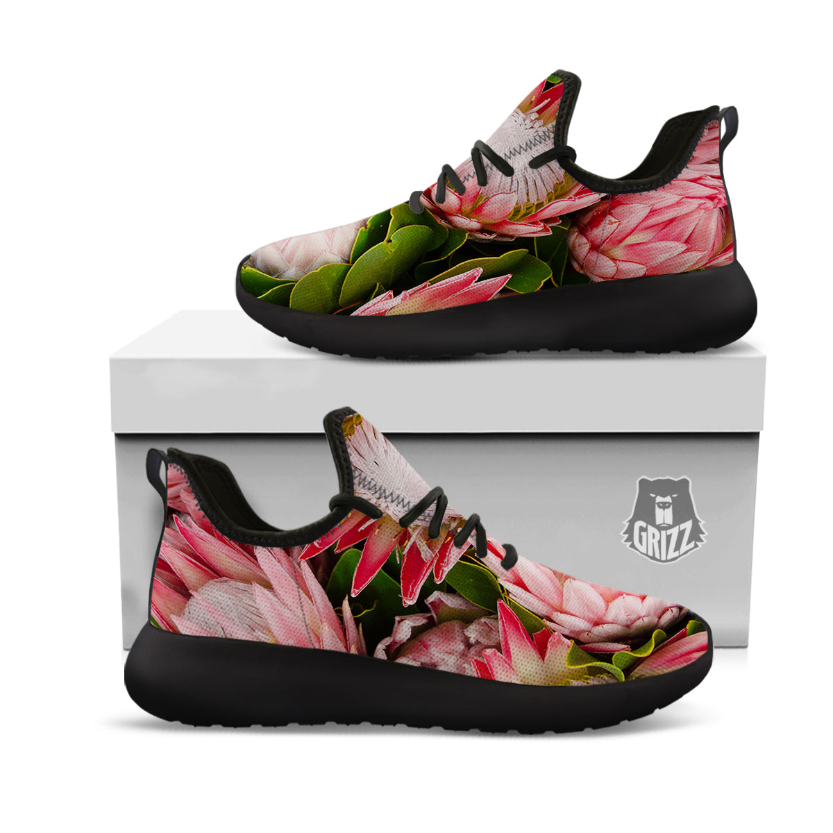 Proteas Bunches Print Black Athletic Shoes-grizzshop