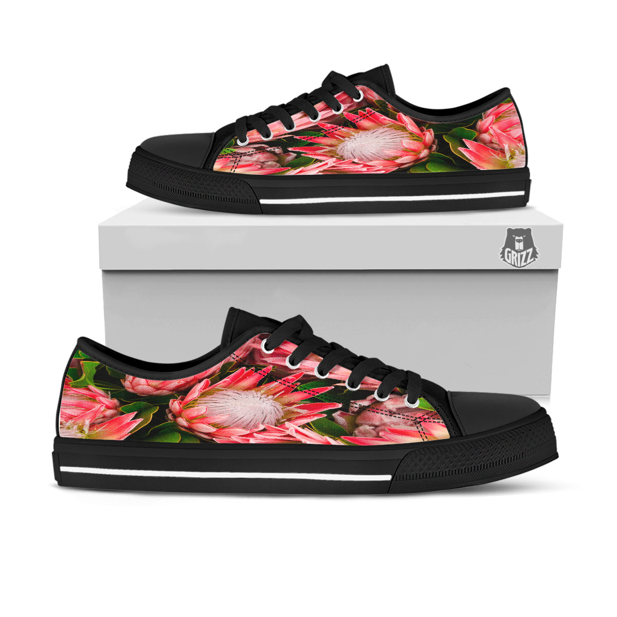 Proteas Bunches Print Black Low Top Shoes-grizzshop