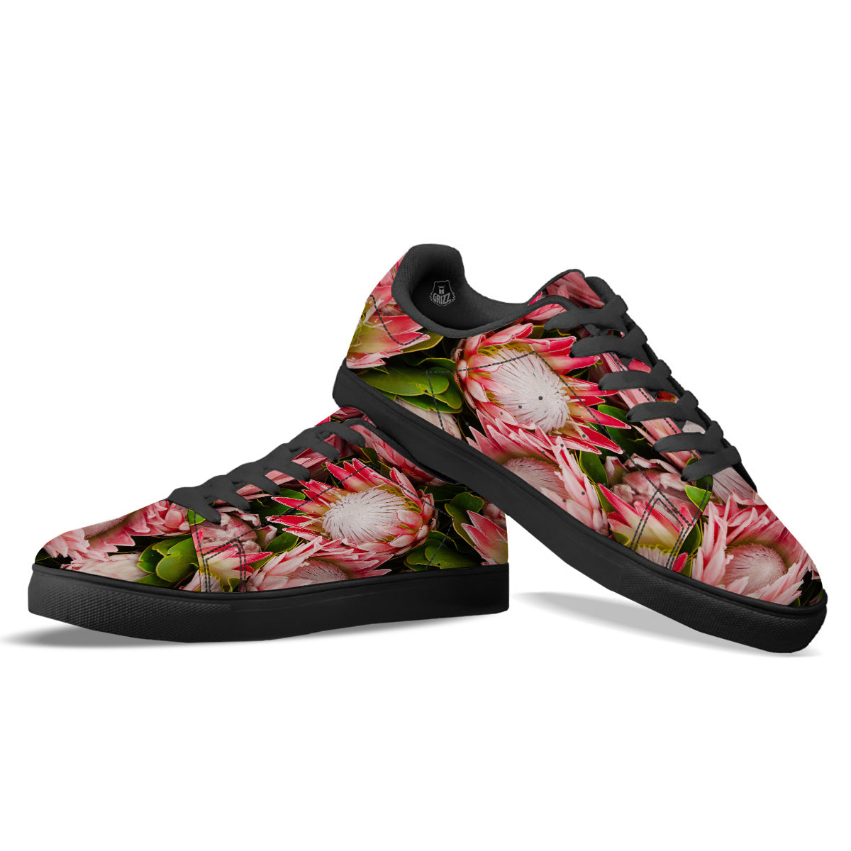Proteas Bunches Print Black Low Top Sneakers-grizzshop