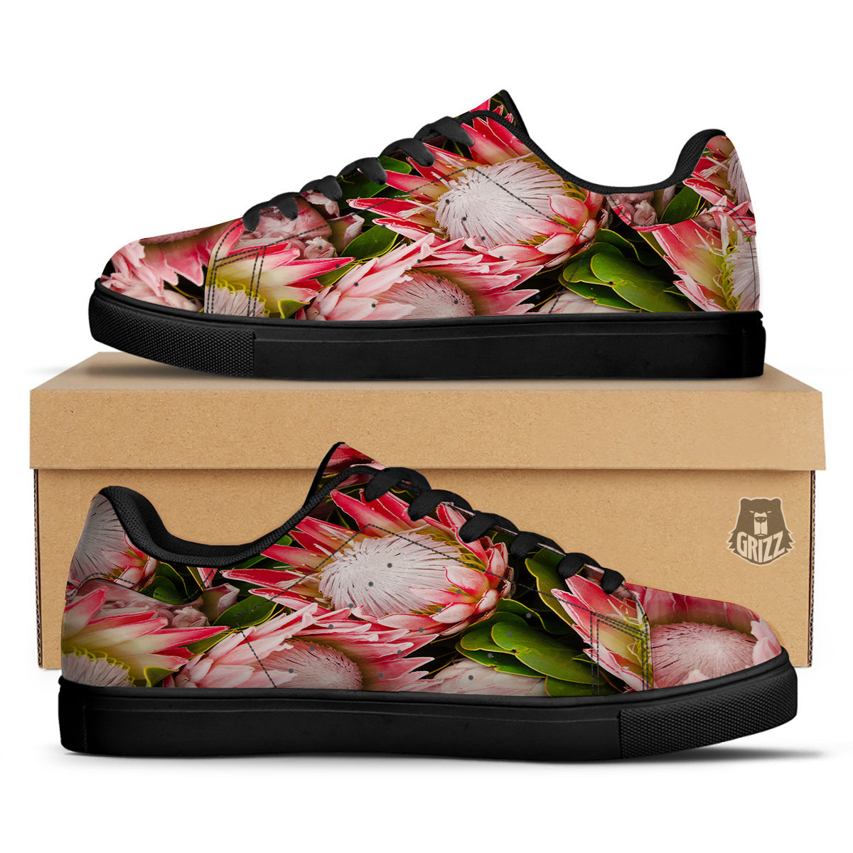 Proteas Bunches Print Black Low Top Sneakers-grizzshop