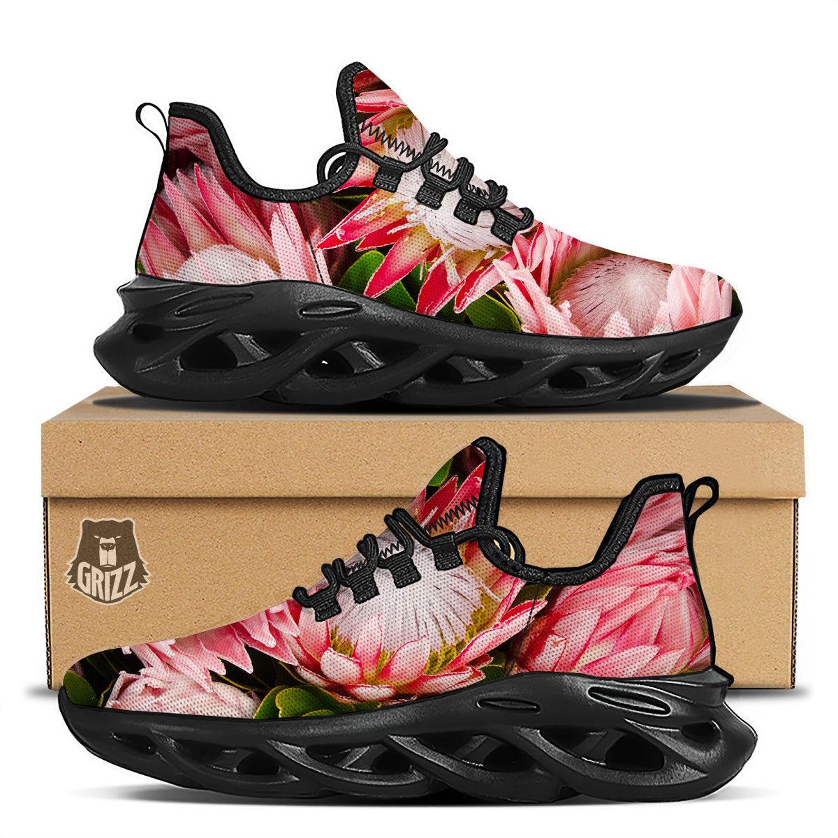 Proteas Bunches Print Black Running Shoes-grizzshop