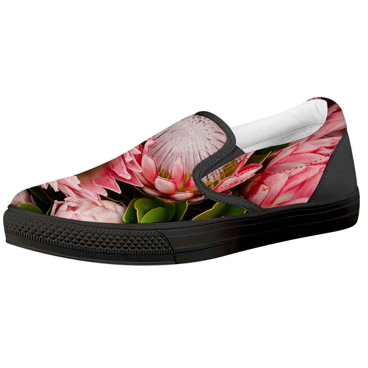 Proteas Bunches Print Black Slip On Shoes-grizzshop