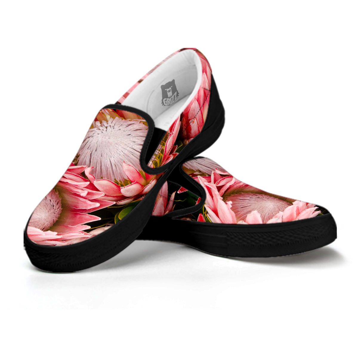 Proteas Bunches Print Black Slip On Shoes-grizzshop