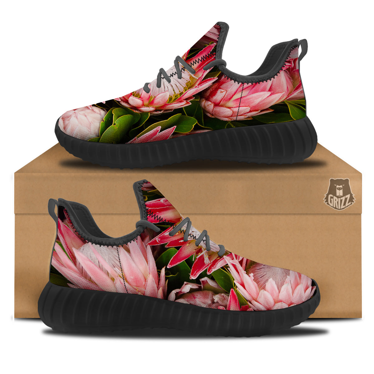 Proteas Bunches Print Black Walking Shoes-grizzshop