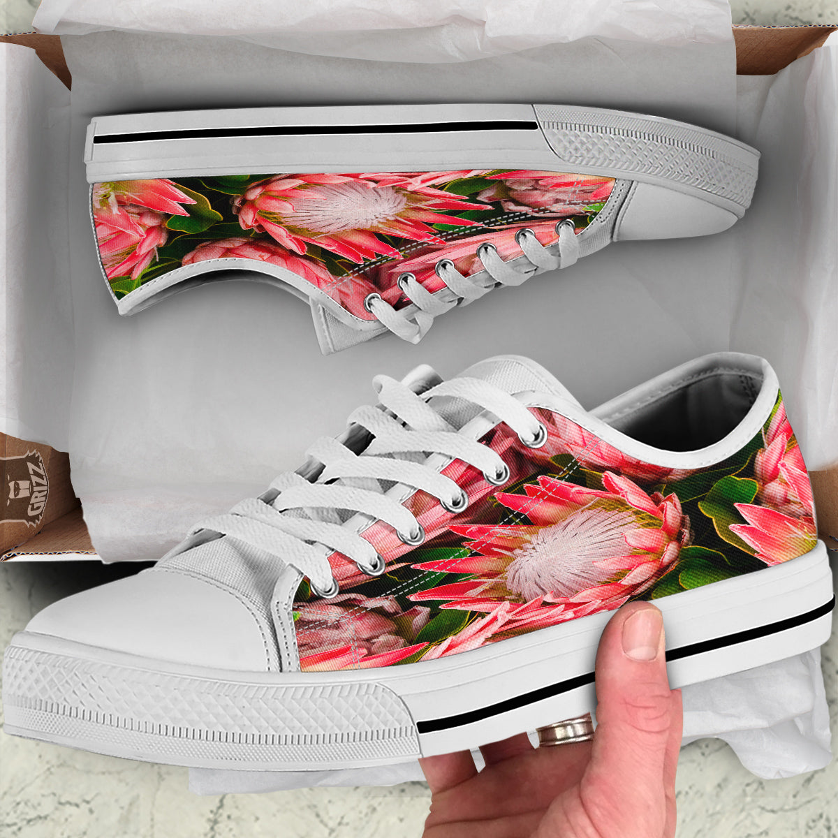 Proteas Bunches Print White Low Top Shoes-grizzshop