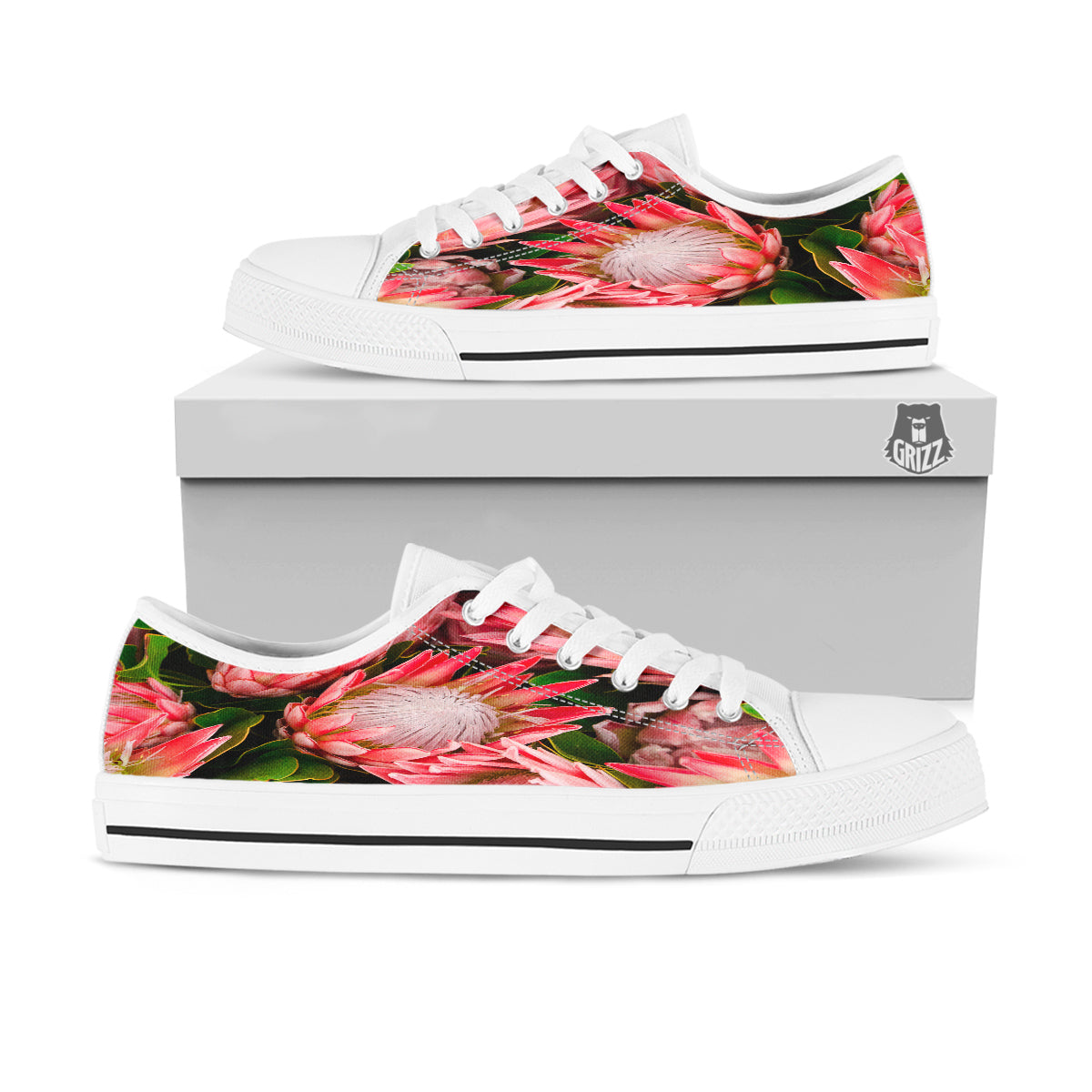 Proteas Bunches Print White Low Top Shoes-grizzshop