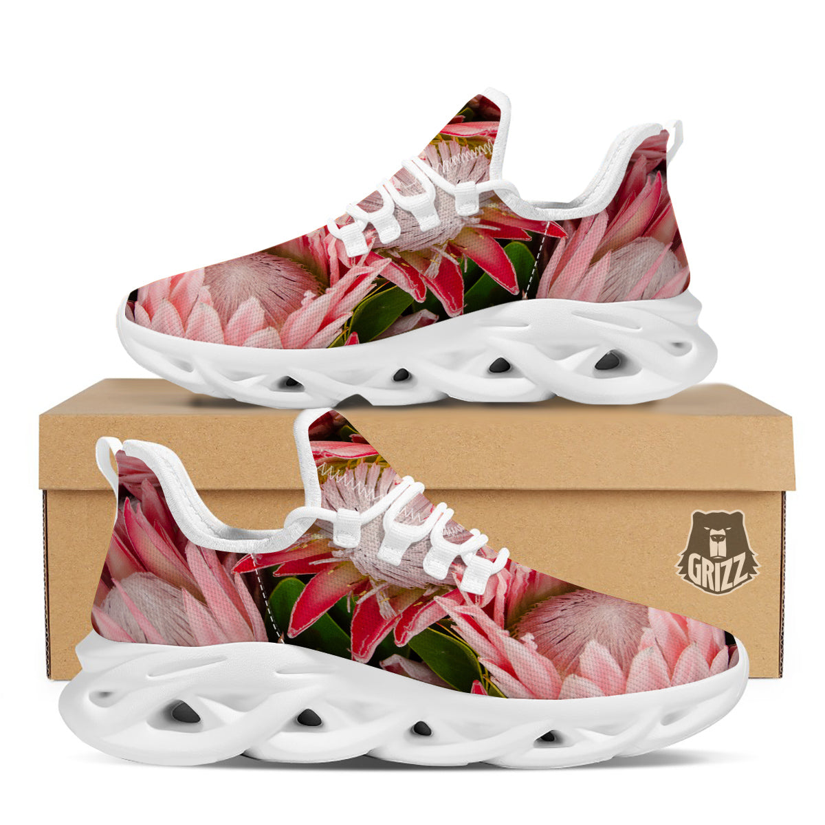 Proteas Bunches Print White Running Shoes-grizzshop