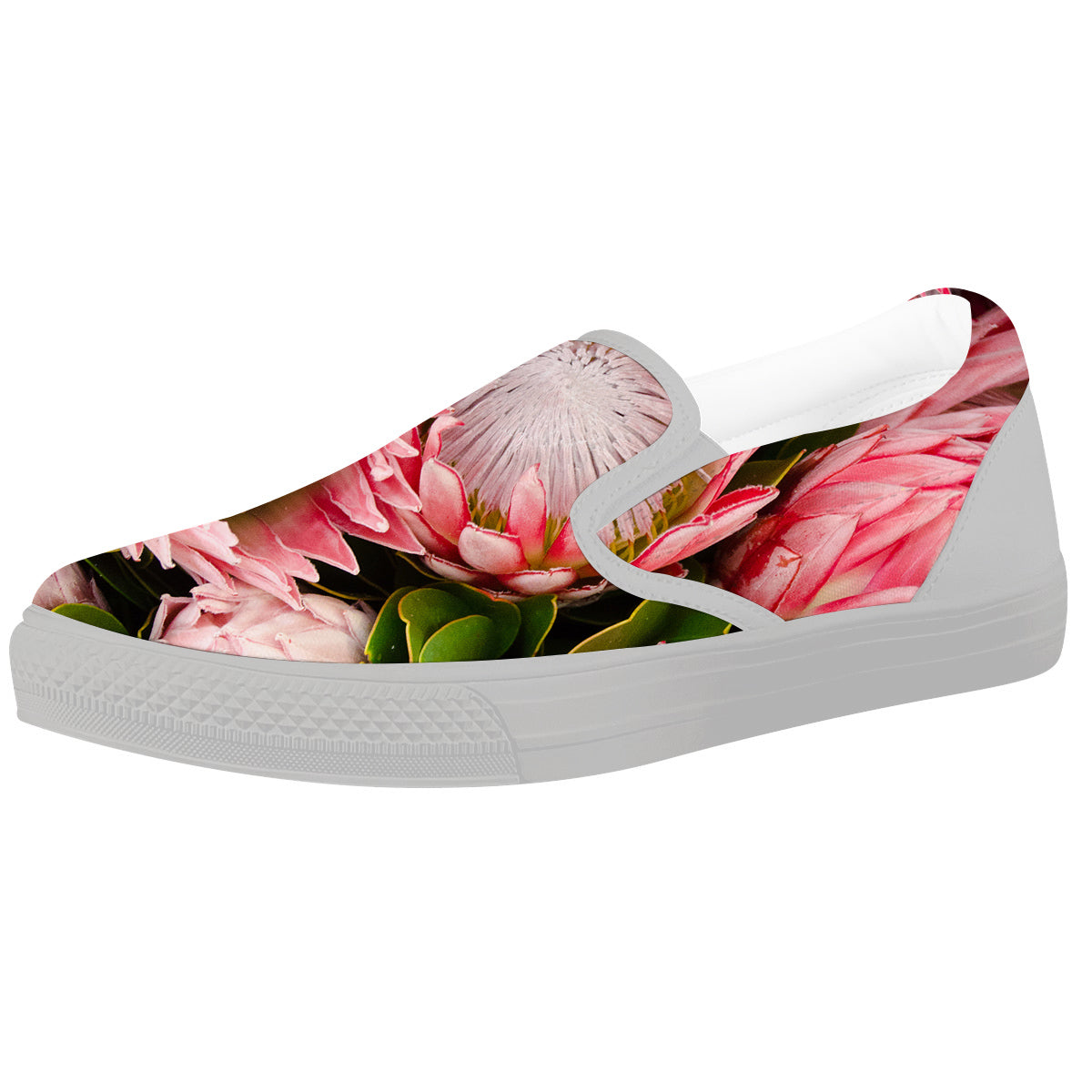 Proteas Bunches Print White Slip On Shoes-grizzshop