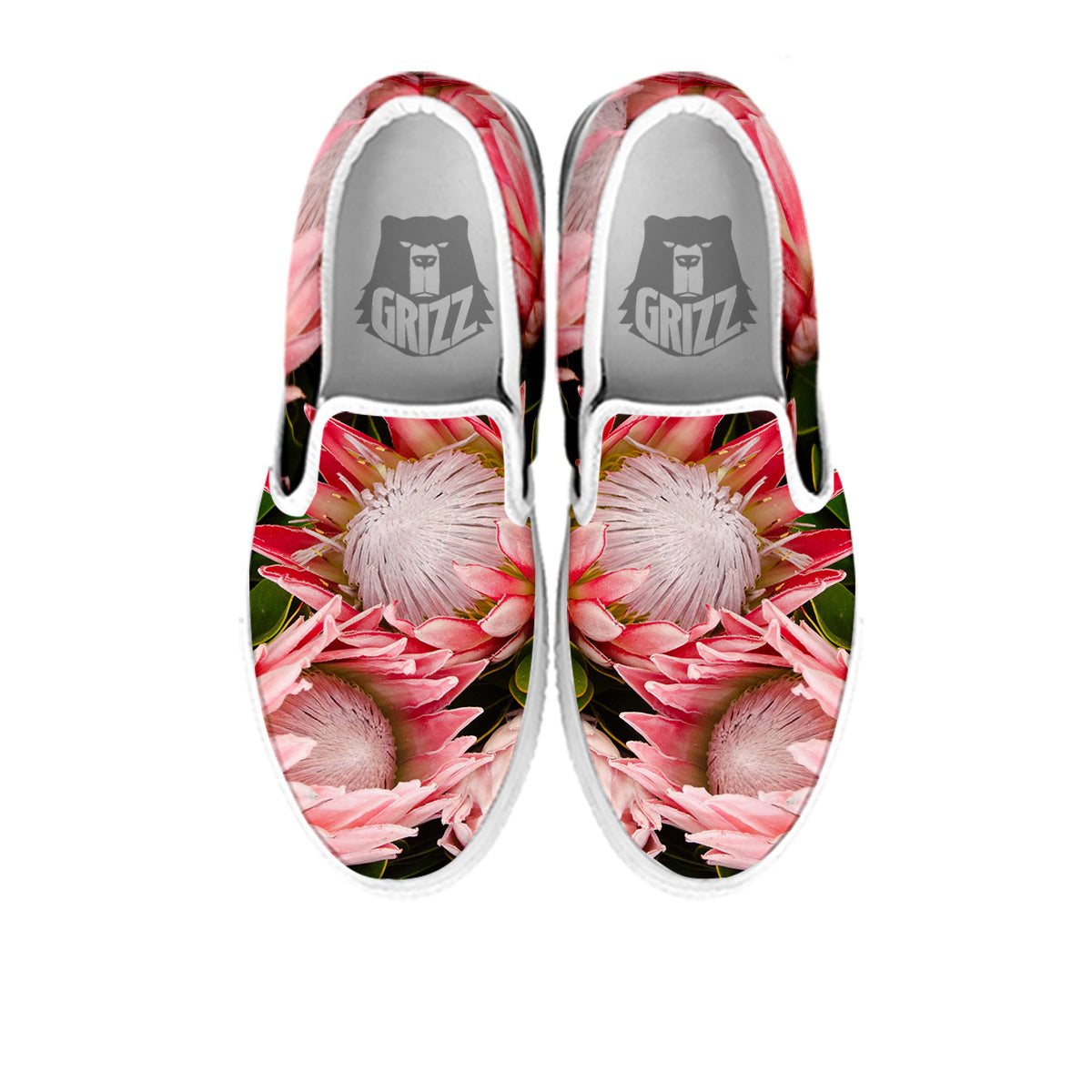 Proteas Bunches Print White Slip On Shoes-grizzshop