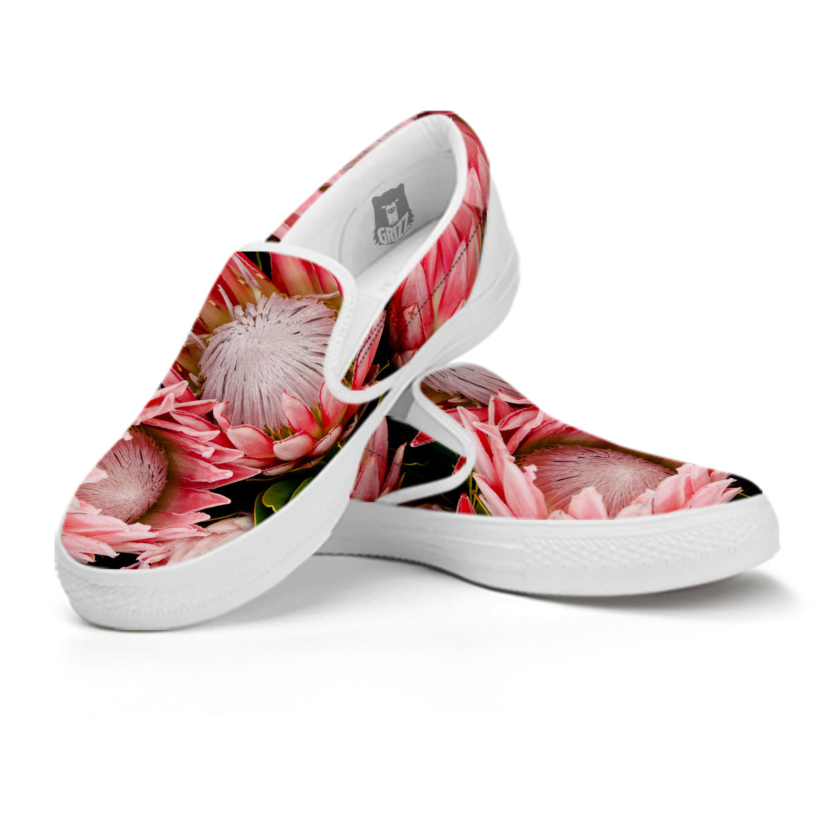Proteas Bunches Print White Slip On Shoes-grizzshop