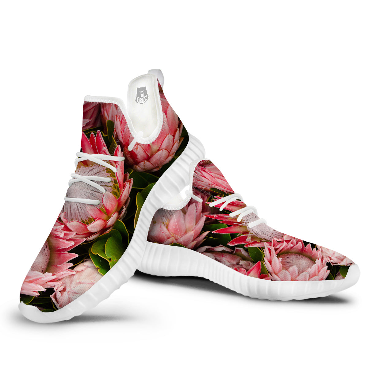Proteas Bunches Print White Walking Shoes-grizzshop