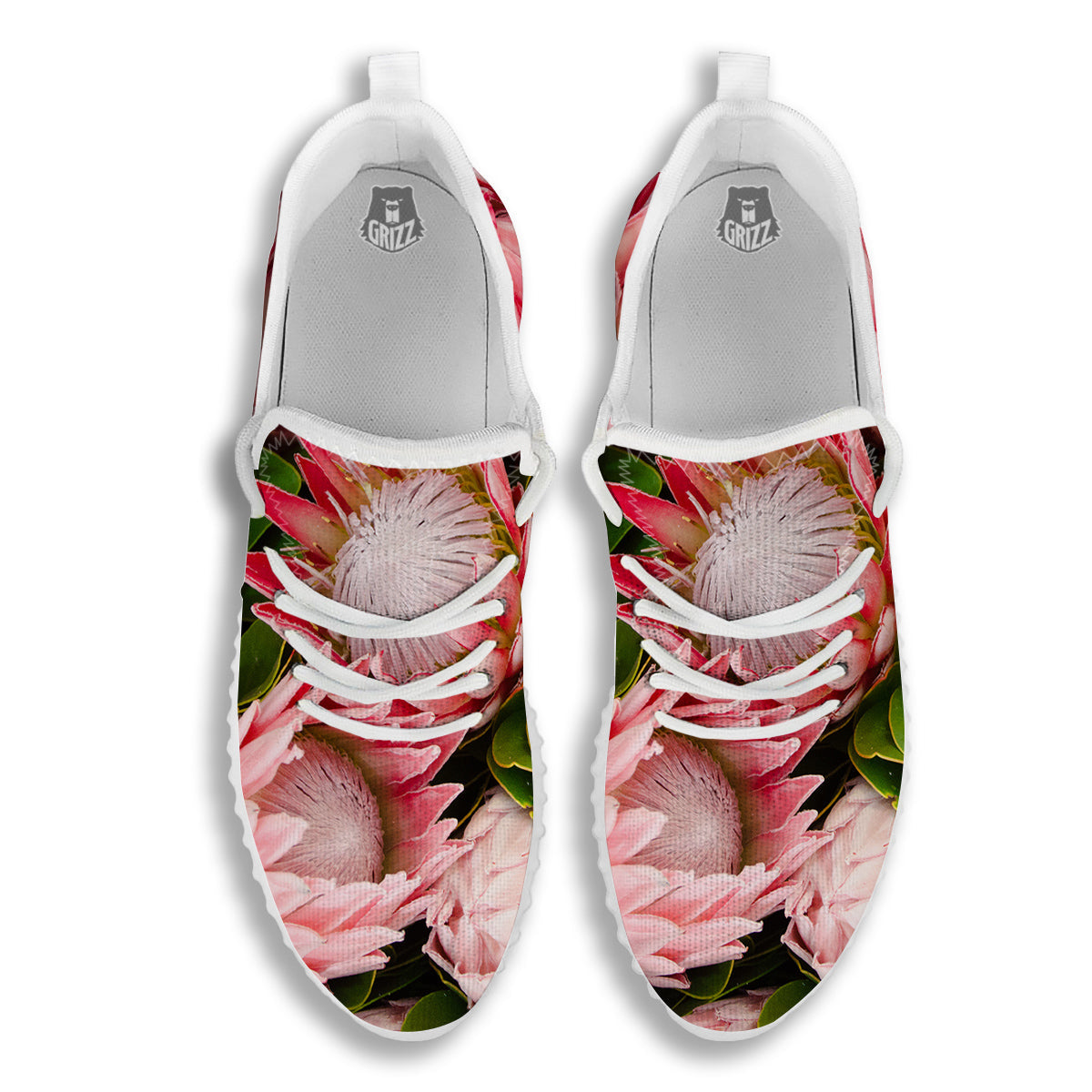 Proteas Bunches Print White Walking Shoes-grizzshop